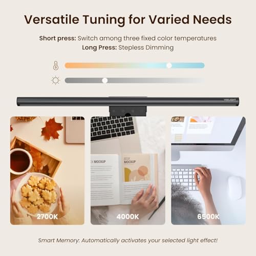 Image of YEELIGHT Monitor Light Bar, Computer Monitor Lamp for Home Office Gaming, 250LM No Glare Eye-Care LED Screen Bar, Touch Control USB Reading Desk Lamp with Stepless Dimming for Flat & Curved Monitor