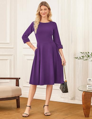 Image of GRACE KARIN Work Dresses for Women 2025 3 /4 Sleeve Fit and Flare Business Midi Dress Classy Office Dresses with Pockets