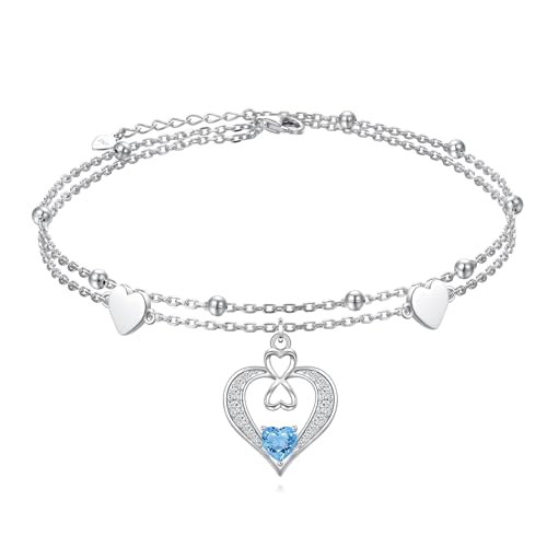 Image of S925 Ankle Bracelet for Women Heart Multilayer Anklets Dainty Beaded Chain Adjustable 9+1 Summer Cute Beach Foot Jewelry