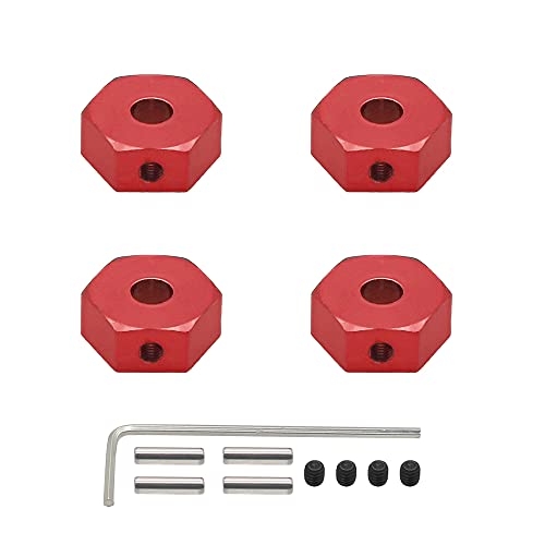 RCAWD 14 mm Rad-Sechskant-Nabenadapter für 1/10 ARRMA 3s & Mega550 Vorteks Senton Granit Big Rock Typhon gefräste Legierung verbessertes Teil 4 Stück (rot) Cover
