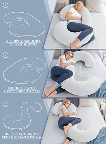 Image of INSEN Pregnancy Body Pillow,Full Body Pillow,C Shaped Full Body Pillow with Cotton Cover (White Cotton)