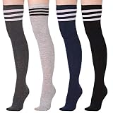 medias hasta la rodilla bogota ❀ 【Mejor Regalo】: Los calcetines a rayas hasta el muslo para mujer no solo son una opción ideal para tu ropa, sino también un regalo ideal para familiares o amigos. Hay 4 pares de calcetines hasta la rodilla en el paquete, suficientes para compartir con amigos.