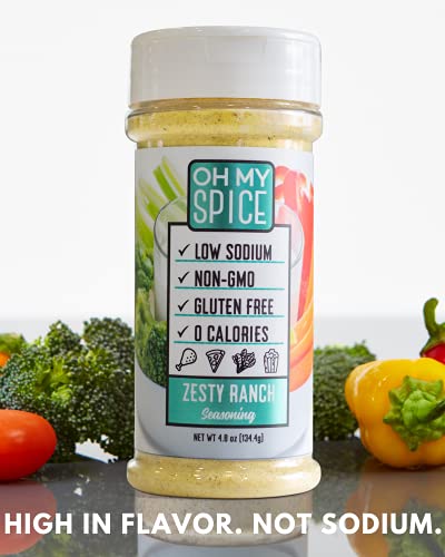 Zesty Ranch Seasoning By Oh My Spice | Low Sodium, 0 Calories, 0 Carbs, Gluten Free, Paleo, Non Gmo, No Msg, No Preservatives | Gourmet Healthy Seasonings For Cooking & Flavor Topper Dressing Mix #TOP5