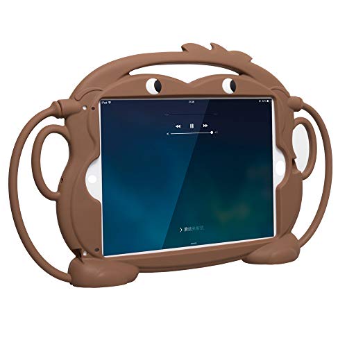 CHINFAI Kids Case for New iPad 2017/2018 [Double-Faced Monkey Series] Shock Proof Handle Stand Silicone Protective Cover for 9.7 inch iPad Pro/Air/Air2/5th/6th Tablet (Brown)