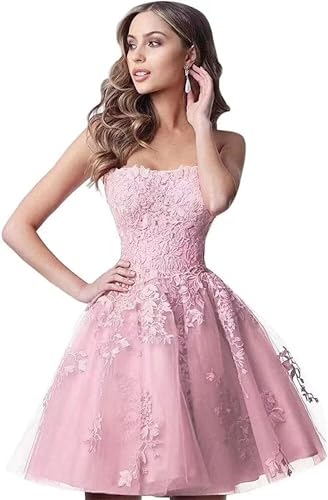 Image of Lace Homecoming Dresses Short A Line Strapless Formal Cocktail Party Gowns