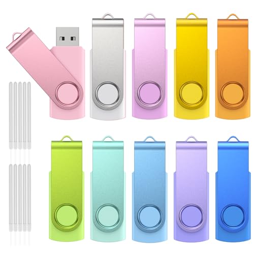 Kepmem Memoria USB de 8 GB Paquete de 10 Unidad Flash USB Stick USB 2.0 Pendrive Color con Cordón Mini Flash Drive de Color Ideal para la Oficina para Almacenar Documentos Presentaciones e Informes
