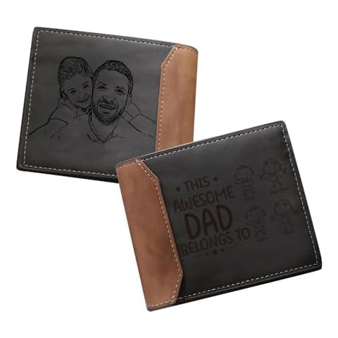 SimpleQ Personalized Photo Leather Wallet Custom Names Picture Wallet for Men Father Boyfriend (4 Names) Cover
