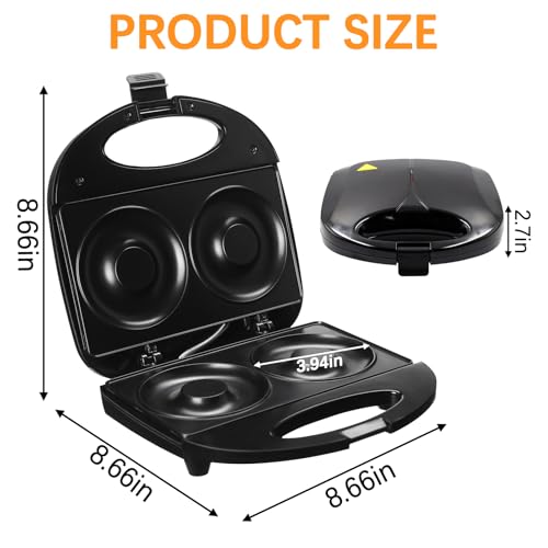 Ht Viik Donut Maker，Mini donut machine，Mini Donut Maker Machine Doughnut Maker,2 Extra Large 4-inch Donuts,Non-stick,anti-scalding,Easy To Use and Clean,Perfect for Making Donuts with The Family.