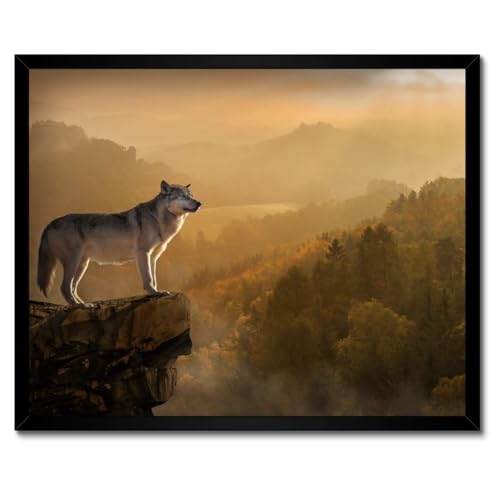 Poster loup gris cadre blanc 50x40 cm pour salon moderne