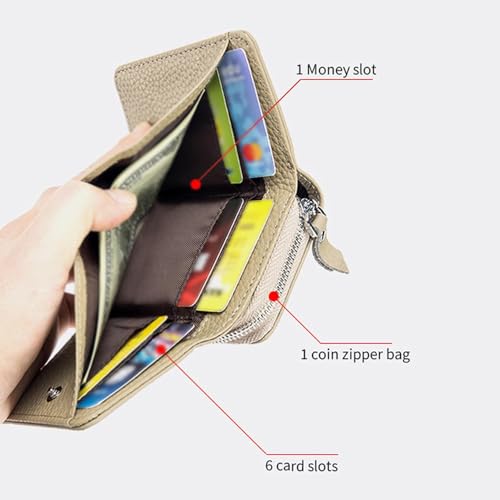 Unisex Pebble Leather Wallet, Women Wallet, Soft Compact RFID Blocking Card Holder with Zipper Coin Pocket, Credit Card Holder for Women, Small Purse for Men and Women (Gray) 5