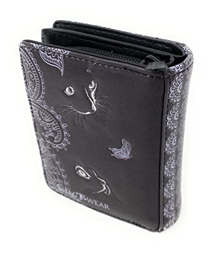 Shag Wear Shadow Cat Small Animal Wallet for Women and Teen Girls Vegan Faux Leather Black 4.5"2