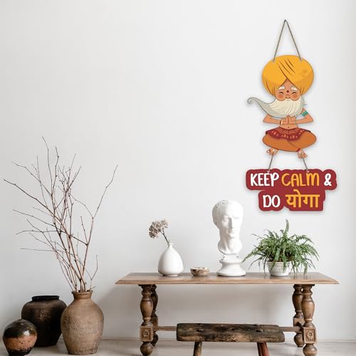 Image of Decor Smart Keep Calm & Do Yoga Wooden Wall Hanging | Bilingual Yoga Quote Decorative Wall Hanging for Home | Meditation Room | Gym | MDF Motivational Art for Peaceful Decor and Decoration (DWA 5724)