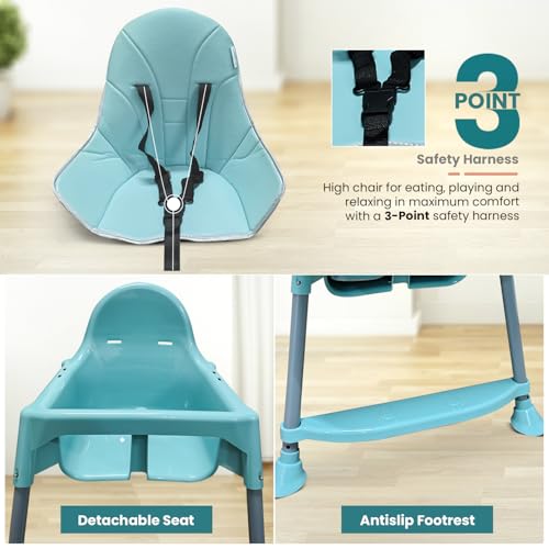 Image of Tony Stark 3 in 1 Multifunctional Baby Feeding Chair & Detachable Tray |Soft Cushion Baby High Chair with Footrest | Dining Chair with Adjustable Height & Seat Belt for Kids, Toddler (Cyan Green)