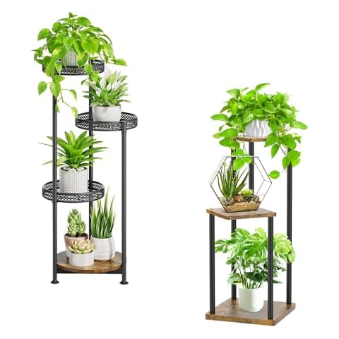Oppro Plant Stand Indoor Outdoor Set of 2, Tierd Corner Plant Stands Holder, Iron Flower Shelf Display Rack for Window Balcony Garden Patio Cover