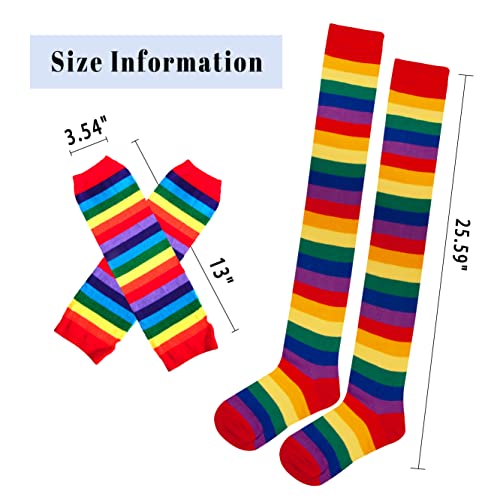 Image of Over Knee Rainbow Thigh High Socks Cosplay Accessories for Women Fashion Wild Long Striped Leg warmers