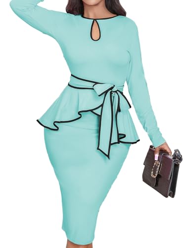 Image of MOJICK Vintage Dress for Women Ruffle Bodycon Keyhole