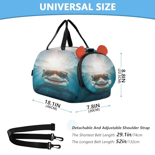 Sunglasses Blue Shark Kids Travel Duffel Bag for Boys Girls Overnight Weekend Tote Bag with Shoes Compartment for Gym Sports Dance3