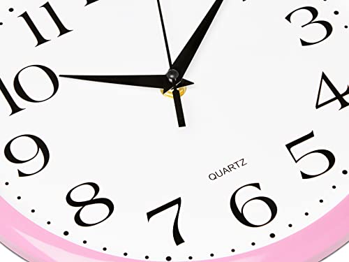 Image of Bernhard Products Light Pink Wall Clock Silent Non Ticking - 10 Inch Quality Quartz Battery Operated Round Easy to Read Home /Kitchen /Office /Classroom /School Clock