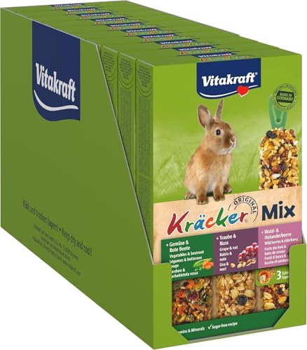 Vitakraft Kräcker Mix, Nagersnack, für Zwergkaninchen, mit Gemüse und Rote Beete, mit Traube und Nuss, mit Waldbeere und Holunderbeere, ohne Zusatz von Zucker und Getreide (10x 168g)