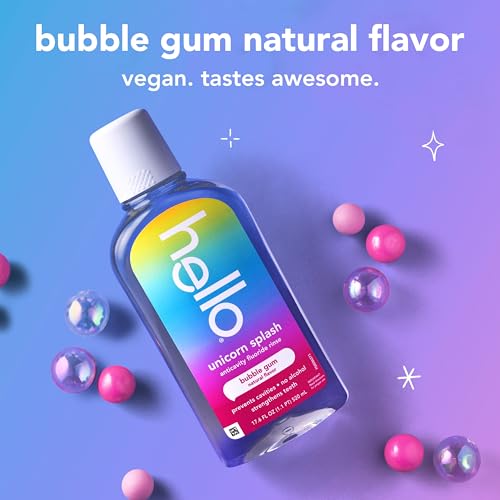 Image of Hello Unicorn Sparkle Kids Toothpaste with Fluoride and Unicorn Splash Kids Mouthwash with Fluoride Bundle Pack, No Alcohol Formula, Natural Flavor Bubblegum Mouthwash and Toothpaste