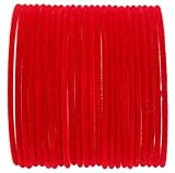 Indian Costume Bollywood Red Jewelry Plain Metal Bangle | Velvet Bangles | Multi Colors Costume Matching Traditional Bangles For Women | Bollywood Bangle Bracelets | Set of 24 |Perfect for Ethnic Ocassions (Red, 2.8)