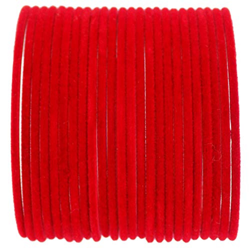 Indian Costume Bollywood Red Jewelry Plain Metal Bangle | Velvet Bangles | Multi Colors Costume Matching Traditional Bangles For Women | Bollywood Bangle Bracelets | Set of 24 |Perfect for Ethnic Ocassions (Red, 2.8)