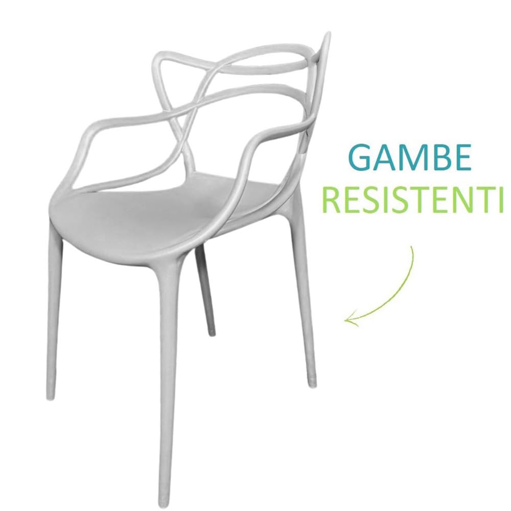 PALUPLUS 6 Sedie da Giardino Modello Twist con Schienale Intrecciato, Misura 53x52x81 cm, Sedie in Polipropilene con Seduta Ergonomica, Design Moderno, per Interno ed Esterno (Grigio Chiaro)
