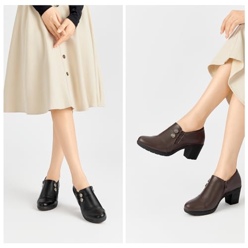 ALLOT Women's Dress Shoes Low Chunky Block Heels Slip-On Round Toe Office Business Work Pumps Supportive Casual Comfort Loafers2