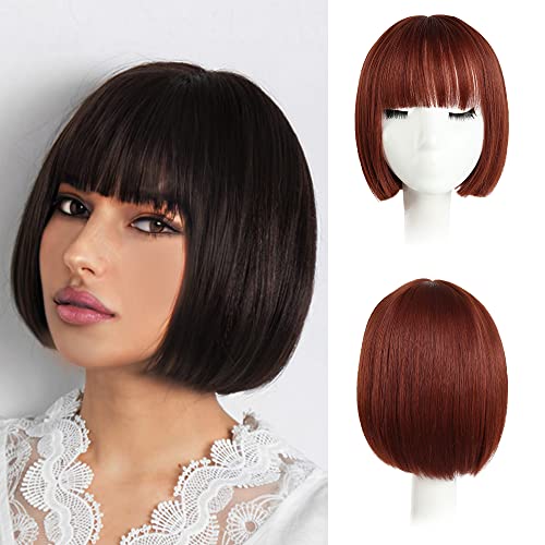 HSPJHTM Bob Wigs With Bangs 10" Auburn Hair Wig Daily,Halloween Synthetic