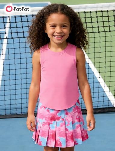 Image of PATPAT Girls Tennis Skirt Sets Moisture Wicking Tank Tops and Pleated Skirts 2 Piece Outfits Activewear Sets 5-12 Years