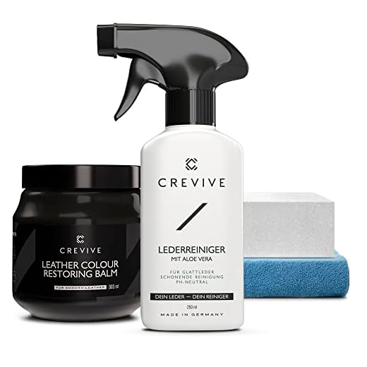 CREVIVE Lederreiniger 250 ml & Leder Reparatur Set Schwarz 300 ml - Lederpflege Auto - Lederreparatur Sofa - Autositz Reparatur