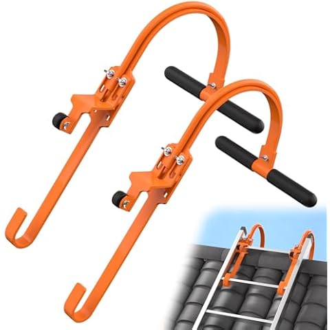 2 Pack Ladder Hooks for Roof Ridge with Wheel,Heavy Duty Ladder Roof Hook with Rubber Grip T-Bar,Upgrade Load-Bearing Steel Bars Extension Ladder Stabilizer for 500 lbs Weight (Patent Pending) Cover