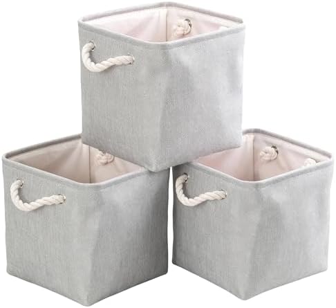 Cajas de Almacenaje, Juego de 3 Cestas de Tela con Asas de Cuerda...