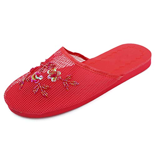 Cammie Women'S Floral Beaded Mesh Red Chinese Slippers 7 B(M) Us cover