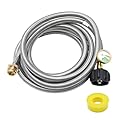 CADUFUELLY 12FT Stainless Braided Propane Adapter Hose with Gauge Propane Tank Hose Adapter 1lb to 20lb Converter for QCC1 / Type1 Coleman Camp Stove Buddy Heater Tabletop Grill 1lb Portable Appliance