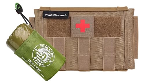 ThinLyneRanch Rip Away IFAK Pouch - Tactical Vehicle Headrest Trauma Kit & Ultra-Large Emergency Sleeping Bag for Survival - Hypothermia Prevention Bivy