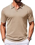 COOFANDY Mens Polo Shirts Short Sleeve Casual Knit Polo Shirt Vintage Golf T Shirts Old Money Tops Khaki