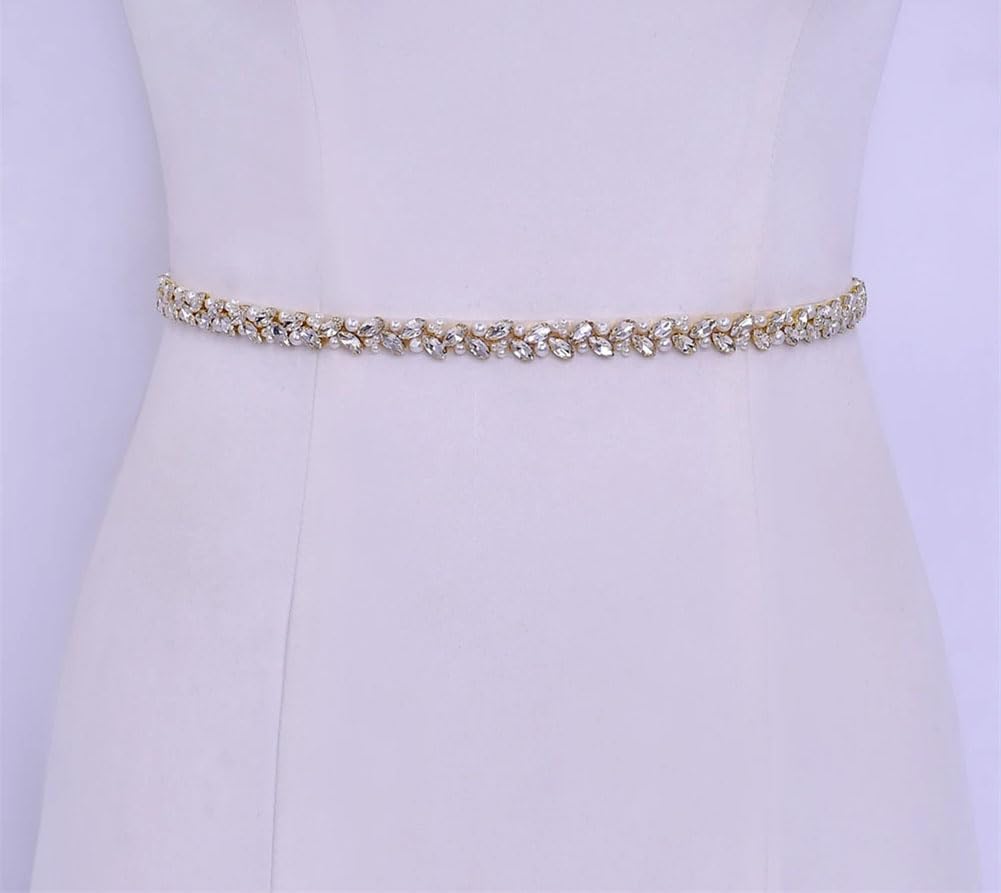 Cinturón de perlas de diamantes de imitación para vestido de novia, banda fina para decoración de fiesta, accesorios para mujer