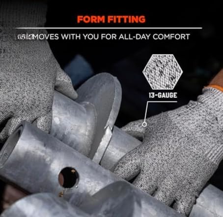 Image of Industrial, Civil, Woodworking, Machanical Cut-Resistant Gloves - PU Palm Coated, HPPE /Fiberglass Core - Lightweight, High Dexterity Safety Gloves for Warehouse (1 Pair, Cut Level 3)