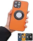 Tempered Glass Back Leather Magnetic Charging Case for iPhone, 2022 New Leather Texture for Magnetic Charging Phone Case, Anti-Drop and Anti-Fingerprint (Orange,for iPhone 12 pro max)