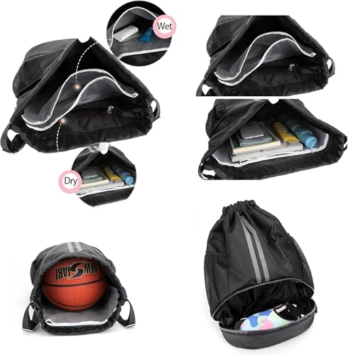 Image of Leosportz Sports Drawstring Bag Backpack for Men Women - Basketball Bag Gym Backpack Dedicated Shoe Compartment | Waterproof Large Space Gym Bag