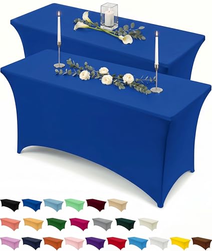 Image of Utopia Kitchen Spandex Tablecloth 2 Pack [8FT, Royal Blue] Tight, Fitted, Washable and Wrinkle Resistant Stretch Table Cloth Rectangle Cover for Trade Show, Weddings & Parties [96Lx30Wx30H Inch]