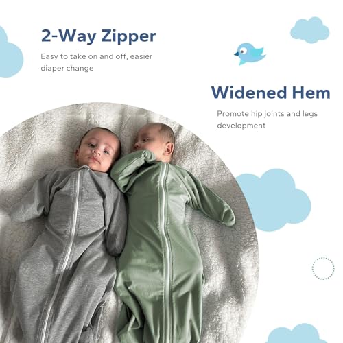 Image of ZIGJOY Baby Transitional Swaddles for Newborns: 0.5 Tog Arms Up Sleep Sack 3-6-12 Months Soft Cotton Shark Fin 2 Way Zipper