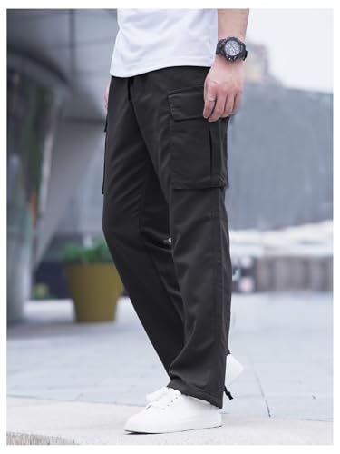OYOANGLE Men's Drawstring Waist Cargo Pants Flap Pocket Lightweight Tactical Pants Streetwear2