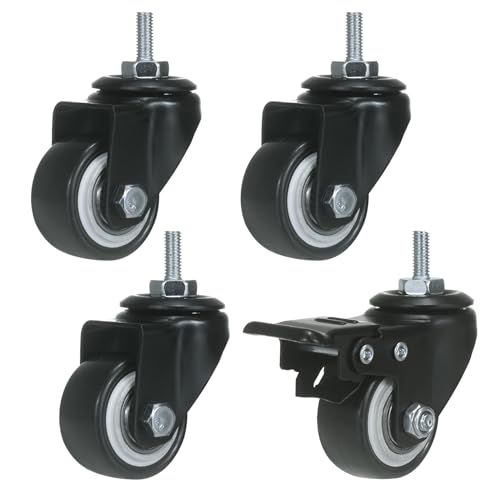 ZIIYAN Rodas giratórias de haste de 3,8 cm, roda de haste rosqueada preta, M6 x 15 mm PU sem ruído,