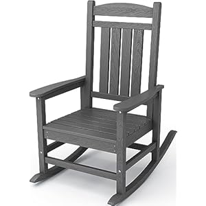 KINGYES Outdoor Rocking Chairs HDPE All Weather Patio Rocking Chairs High Back Porch Rocker for Adult Gray