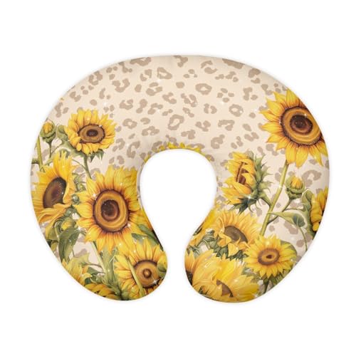 GOSTONG Polyester Nursing Pillow Cover Polyester Fabric Lightweight U-Shaped Feeding Pillow Covers Soft Nursing Pillow Case Hidden Zipper Design with Sunflower Leopard