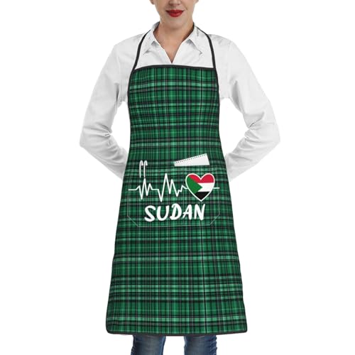 nopicsn Sudan Heartbeat Apron for cooking with Pockets Women Men Kitchen Chef Funny Aprons