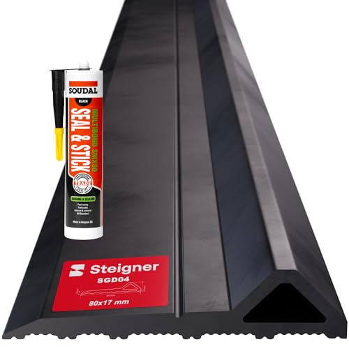 STEIGNER Seuil de garage 2,5m en EPDM noir 17mm x 80mm SGD04 – Kit d'isolation avec 1 colle de montage et joint pour portes de garage de type Hörmann – Seuil tempête, anti-courant d’air