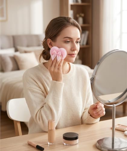 Image of 4PCS Large Powder Puff for Women, Powder for Women, Powder Puff for Men, Professional Makeup Setting and Powder Application, Powder Box with, Round and Heart Shaped Powder Puff Set of 4